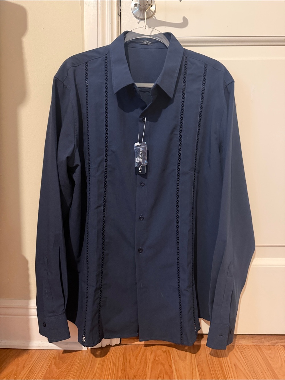 NWT COOFANDY Casual Long-Sleeve Button-Down Shirt - Navy L